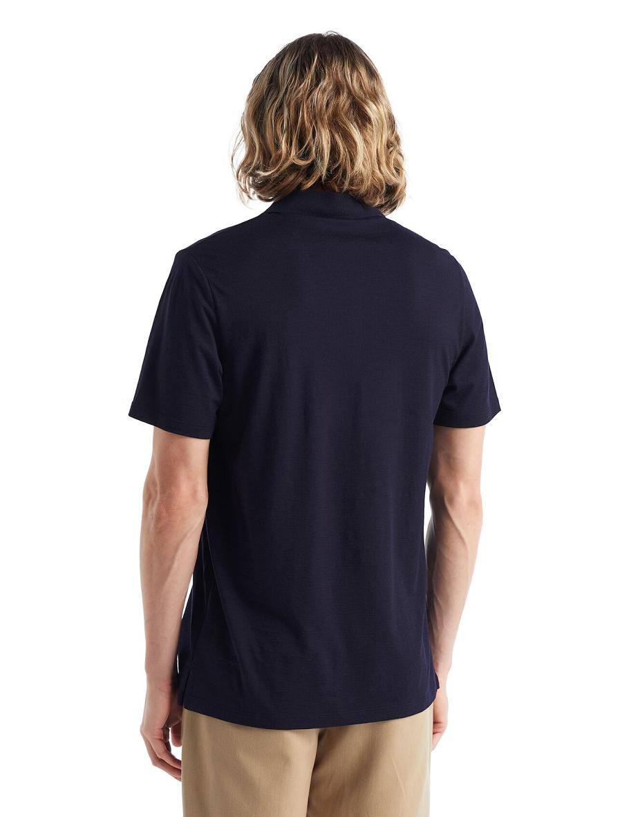 Midnight Navy Men's Icebreaker Merino Tech Lite II Short Sleeve Polo T Shirts | USA 1160MQZA